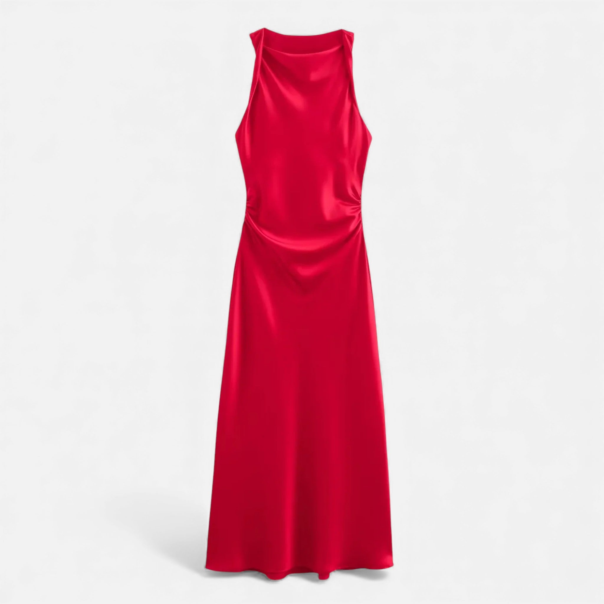 Vestido Midi de Cetim Elegante para Mulheres Vermelho