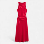 Vestido Midi de Cetim Elegante para Mulheres Vermelho