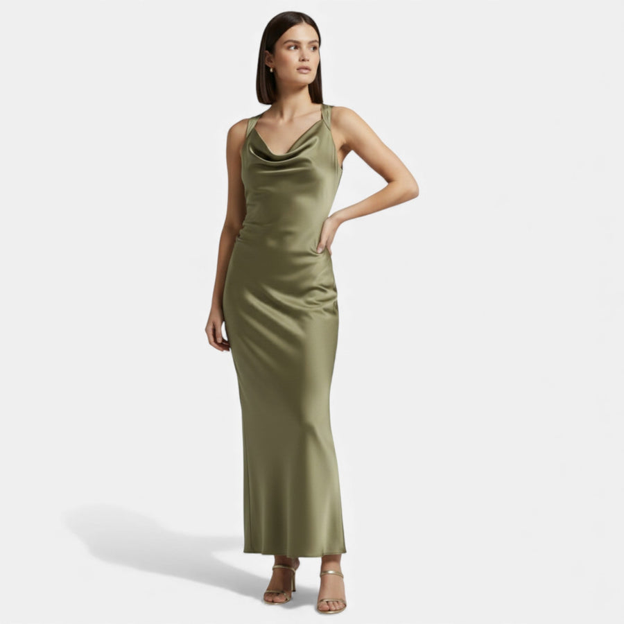 Vestido Midi de Cetim Elegante para Mulheres
