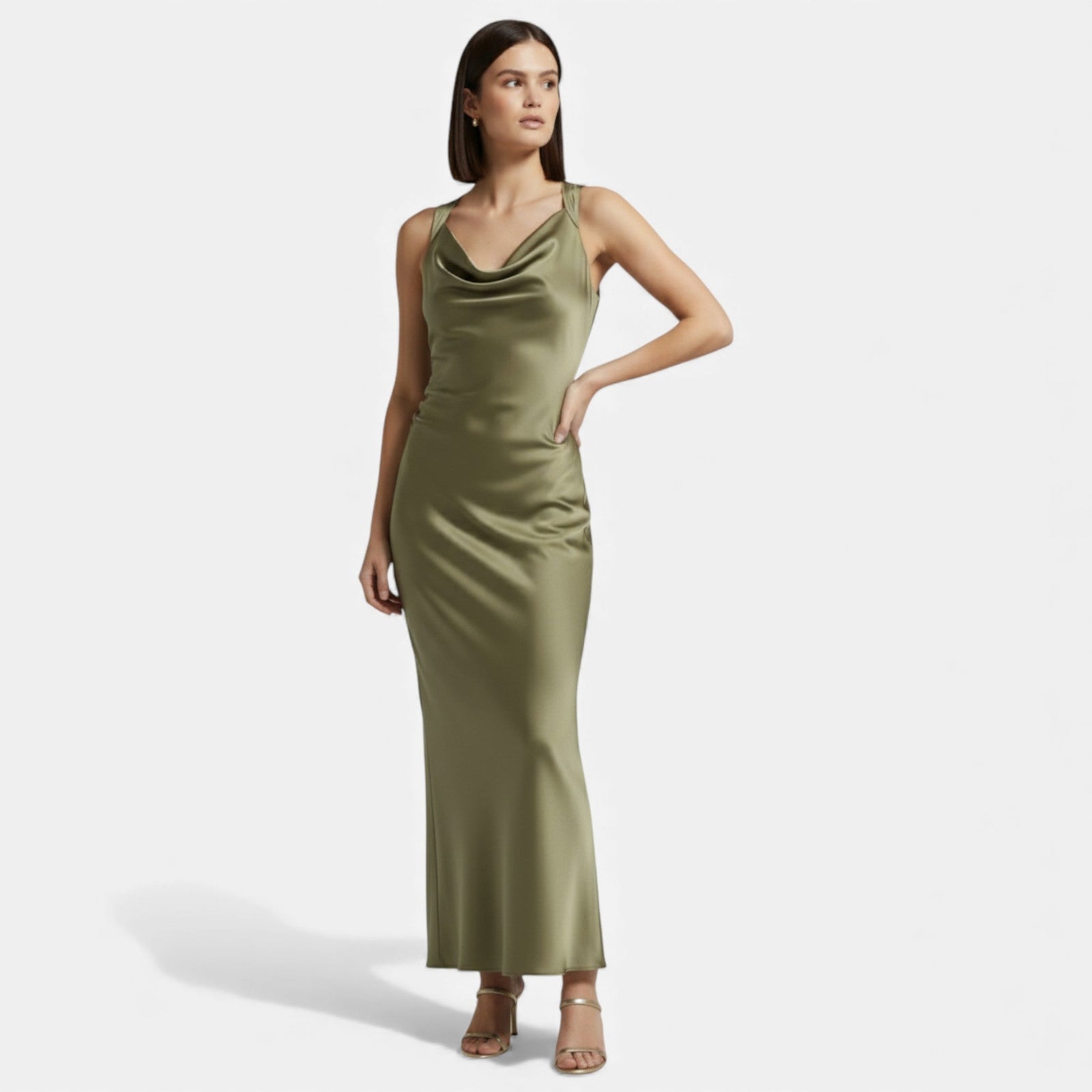 Vestido Midi de Cetim Elegante para Mulheres