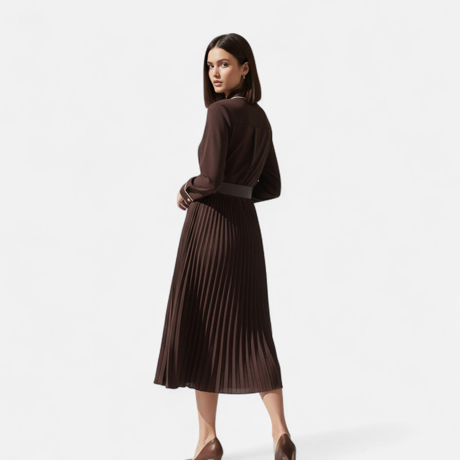 Vestido Midi de Chiffon para Mulheres – Elegância com Gola Reversa e Estilo Sofisticado