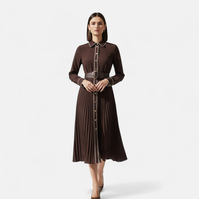 Vestido Midi de Chiffon para Mulheres – Elegância com Gola Reversa e Estilo Sofisticado