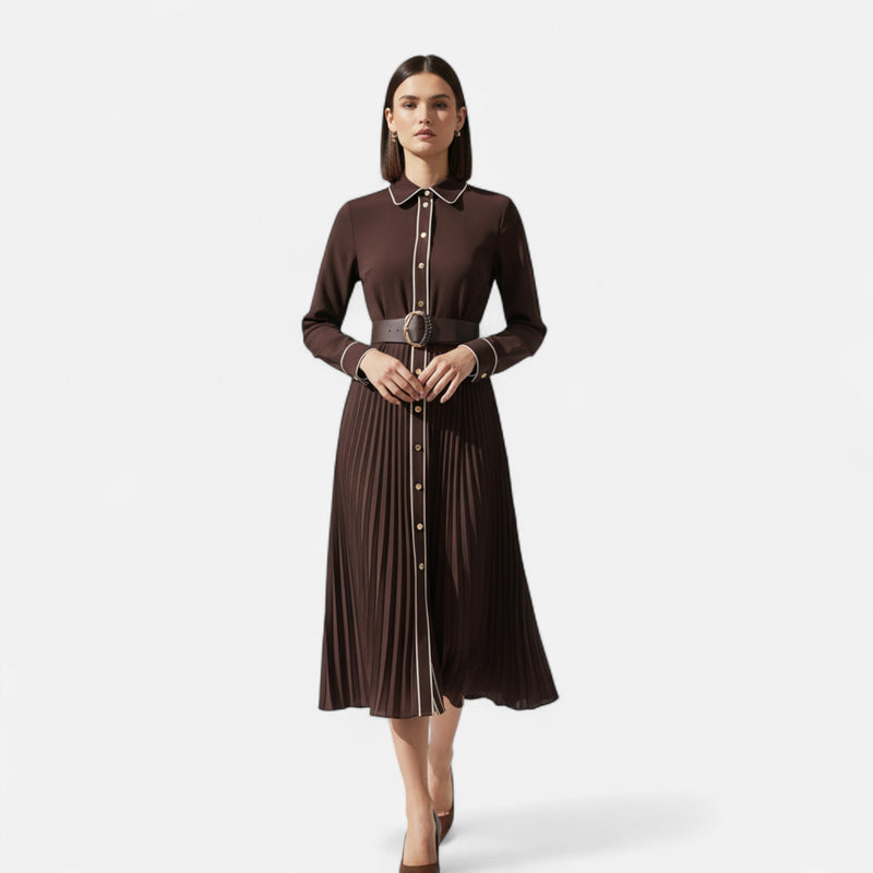 Vestido Midi de Chiffon para Mulheres – Elegância com Gola Reversa e Estilo Sofisticado