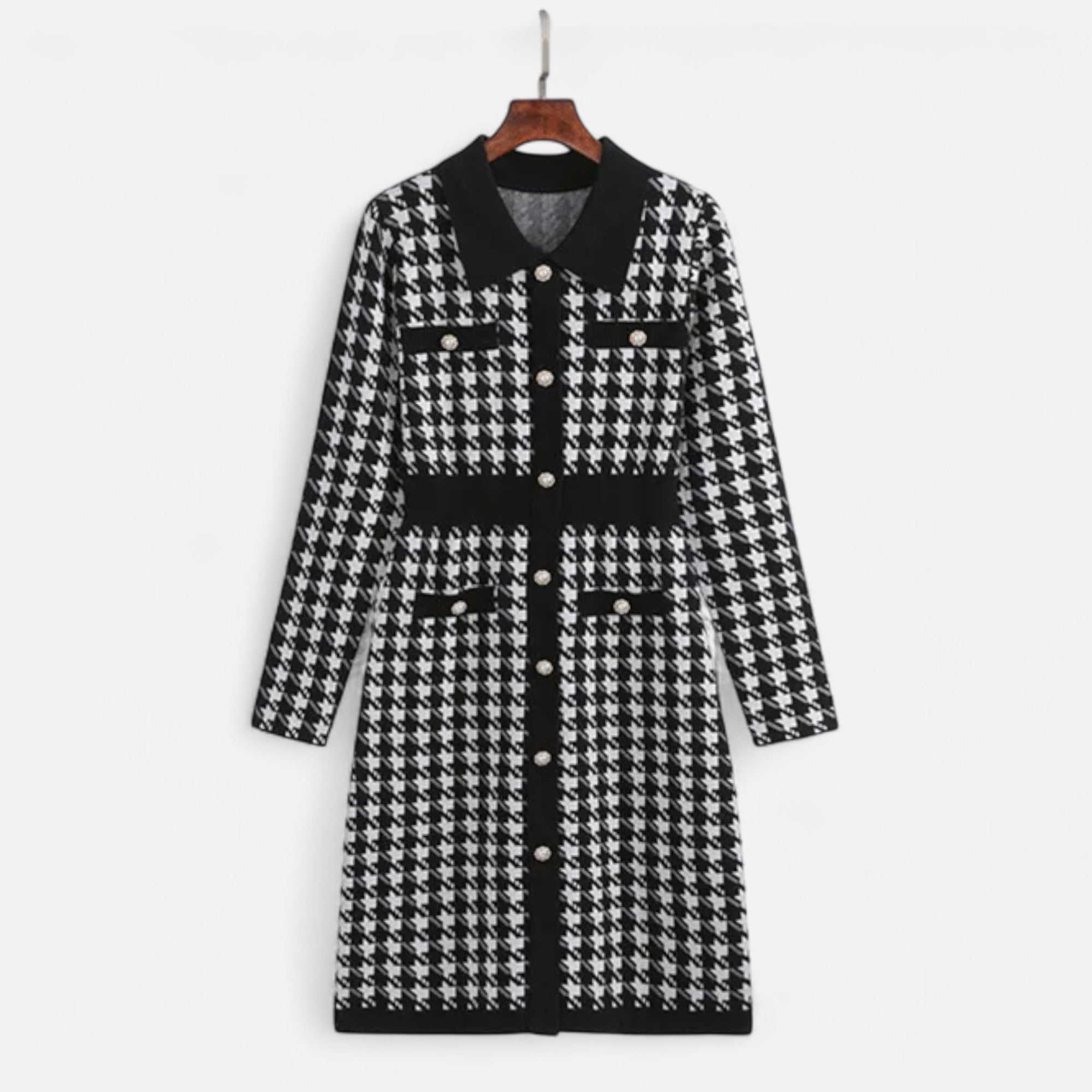 Vestido Tubinho Feminino em Preto e Branco Pied-de-Poule Preto