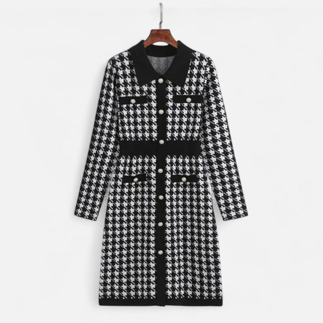 Vestido Tubinho Feminino em Preto e Branco Pied-de-Poule Preto