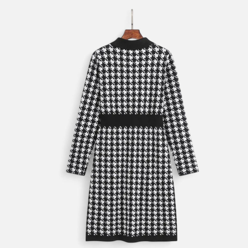 Vestido Tubinho Feminino em Preto e Branco Pied-de-Poule