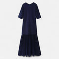 Vestido Vintage Plissado Feminino – Elegância de Outono com Mangas 3/4 Azul Marinho