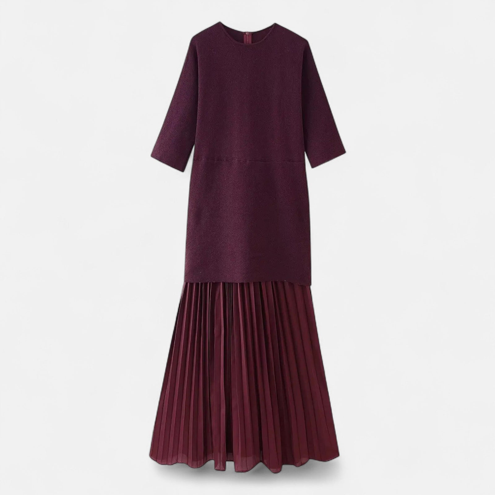 Vestido Vintage Plissado Feminino – Elegância de Outono com Mangas 3/4
