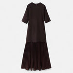 Vestido Vintage Plissado Feminino – Elegância de Outono com Mangas 3/4 Marrom