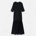 Vestido Vintage Plissado Feminino – Elegância de Outono com Mangas 3/4 Preto