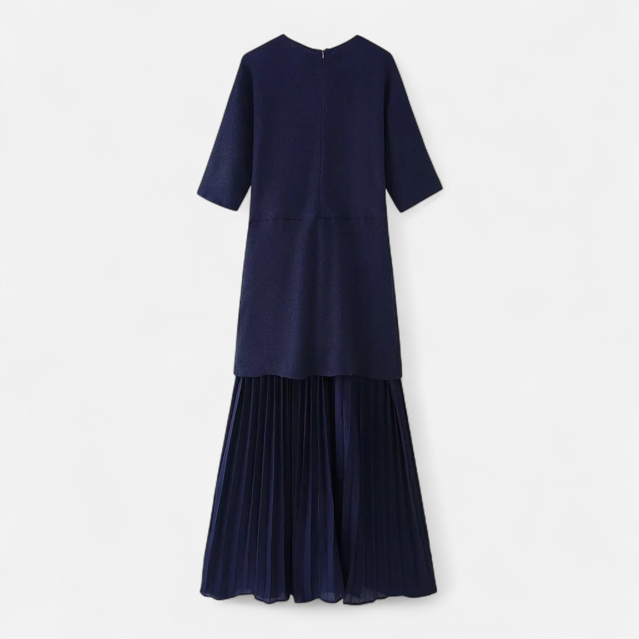 Vestido Vintage Plissado Feminino – Elegância de Outono com Mangas 3/4