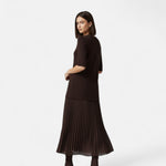 Vestido Vintage Plissado Feminino – Elegância de Outono com Mangas 3/4