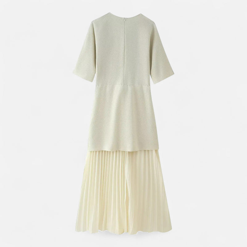 Vestido Vintage Plissado Feminino – Elegância de Outono com Mangas 3/4