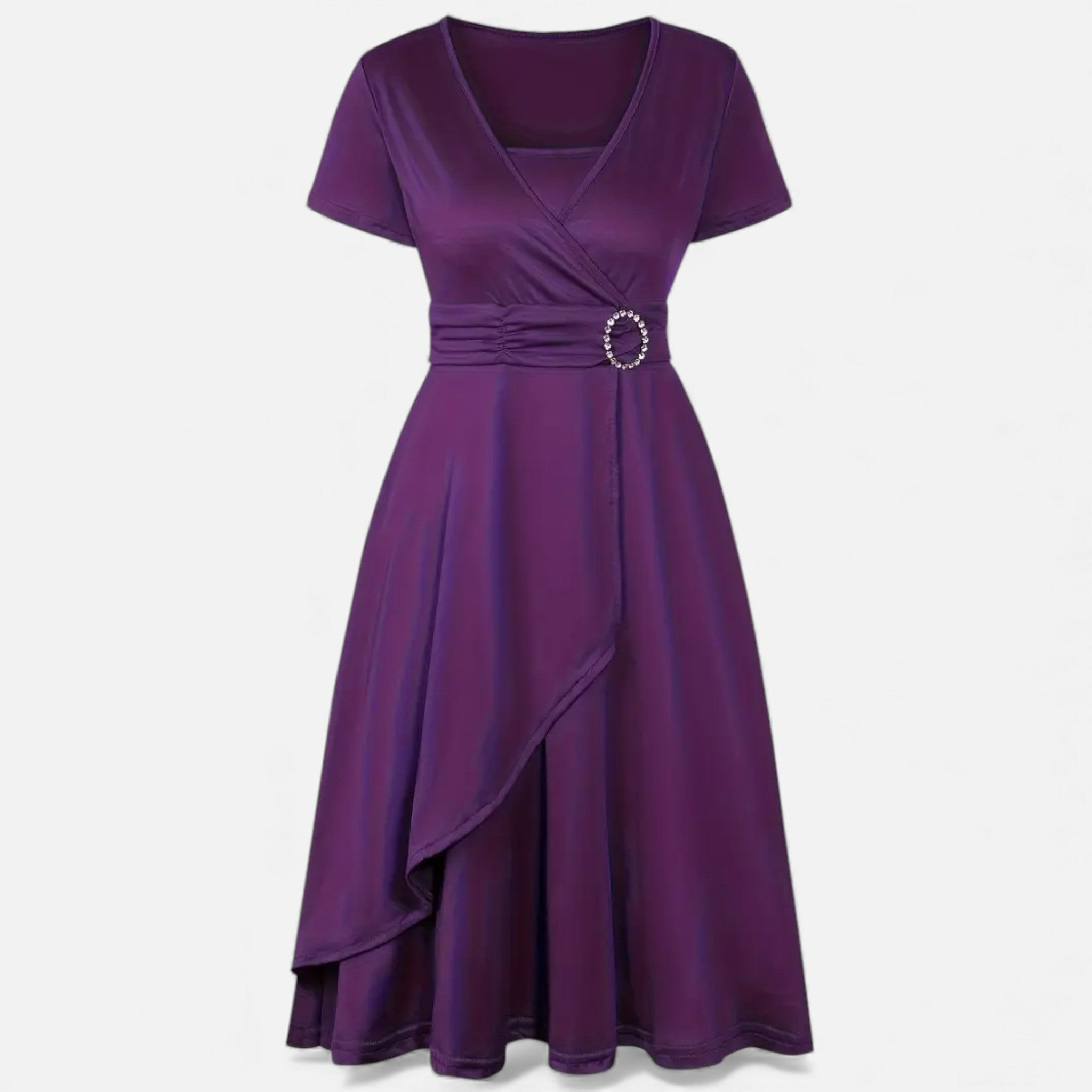 Vestido de Festa Assimétrico com Decote em V e Strass para Mulheres Roxo