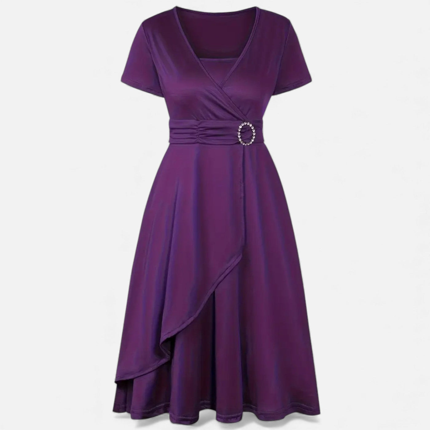 Vestido de Festa Assimétrico com Decote em V e Strass para Mulheres Roxo