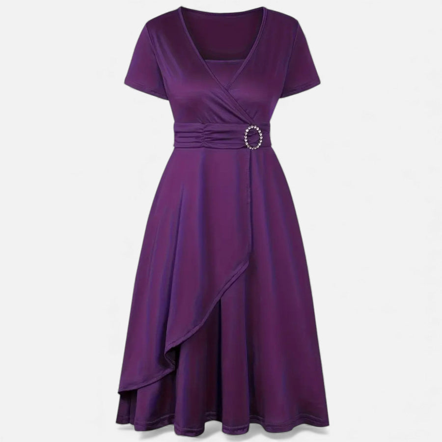 Vestido de Festa Assimétrico com Decote em V e Strass para Mulheres Roxo