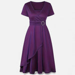 Vestido de Festa Assimétrico com Decote em V e Strass para Mulheres Roxo