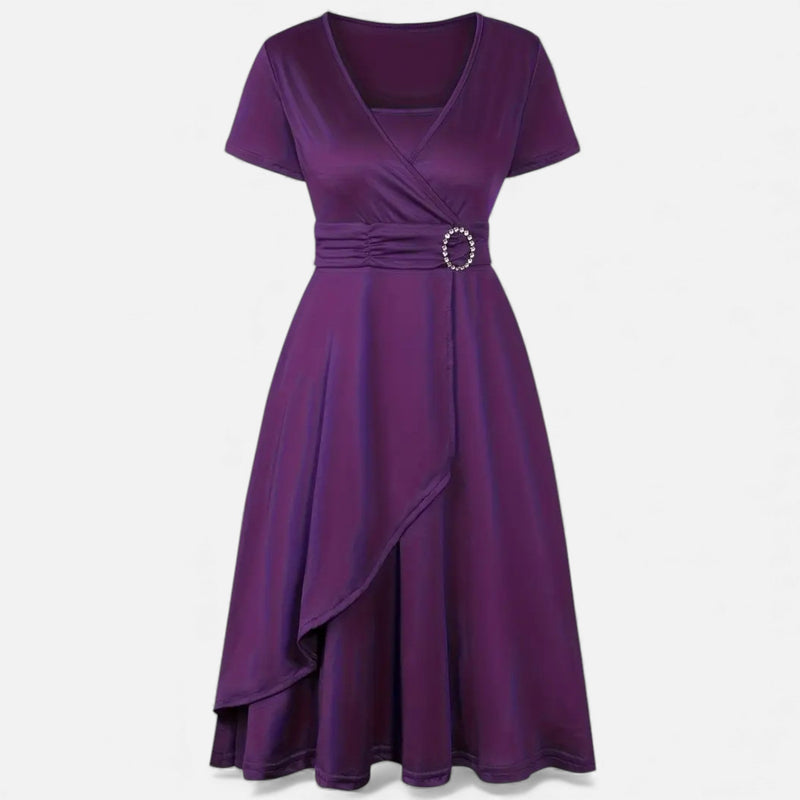Vestido de Festa Assimétrico com Decote em V e Strass para Mulheres Roxo