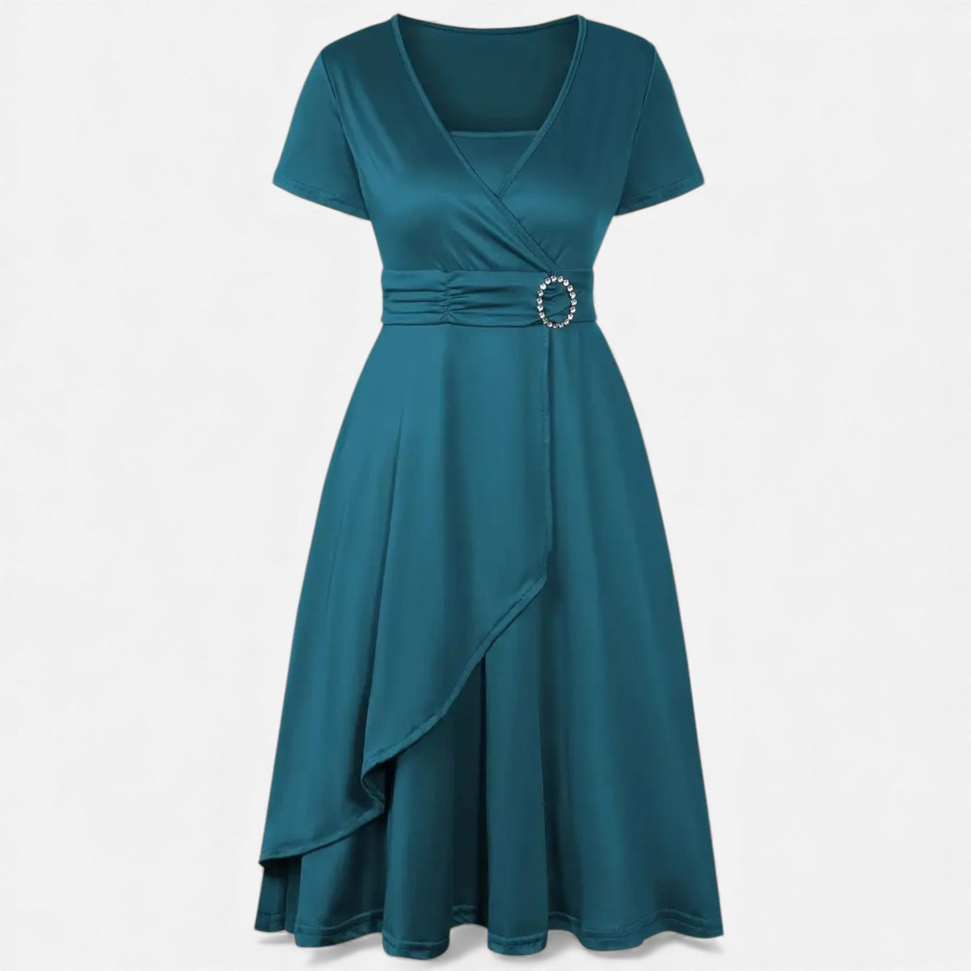 Vestido de Festa Assimétrico com Decote em V e Strass para Mulheres Verde-água