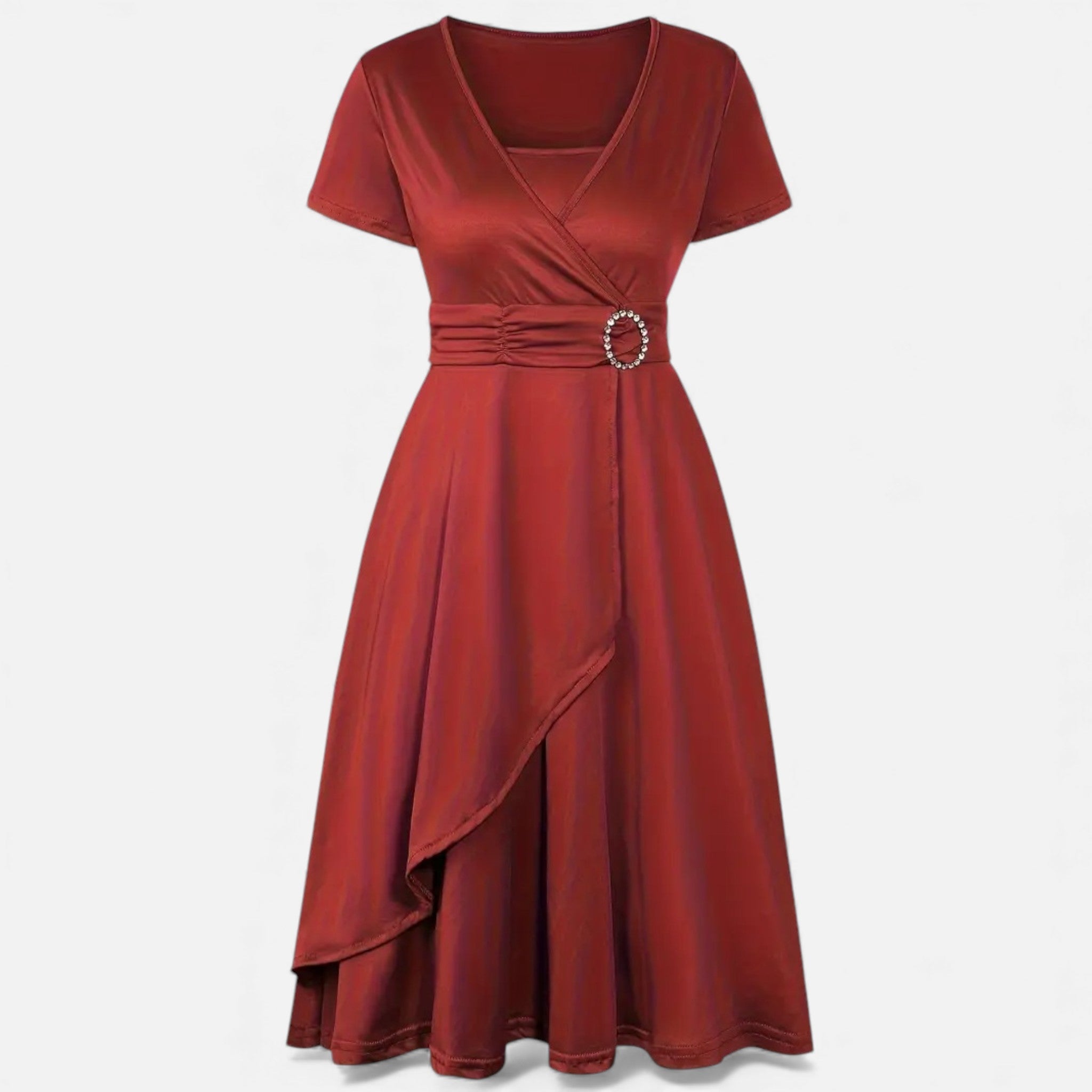 Vestido de Festa Assimétrico com Decote em V e Strass para Mulheres Vermelho