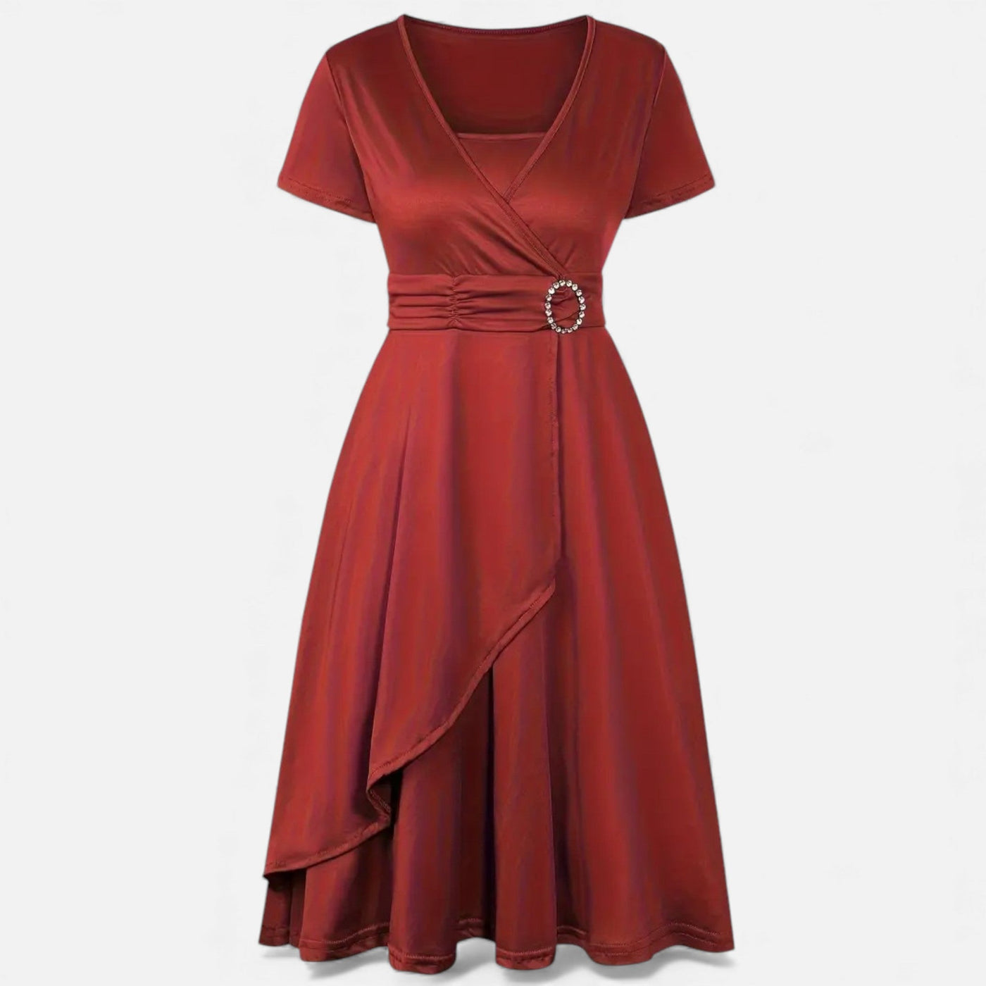 Vestido de Festa Assimétrico com Decote em V e Strass para Mulheres Vermelho