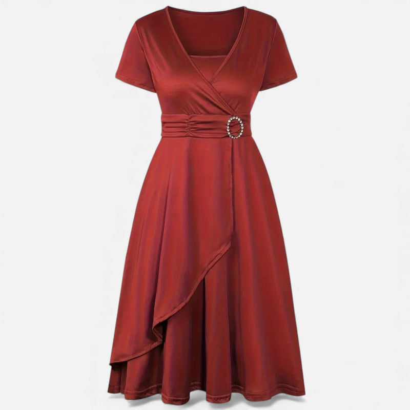 Vestido de Festa Assimétrico com Decote em V e Strass para Mulheres Vermelho