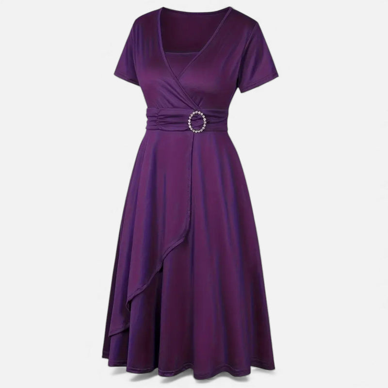 Vestido de Festa Assimétrico com Decote em V e Strass para Mulheres