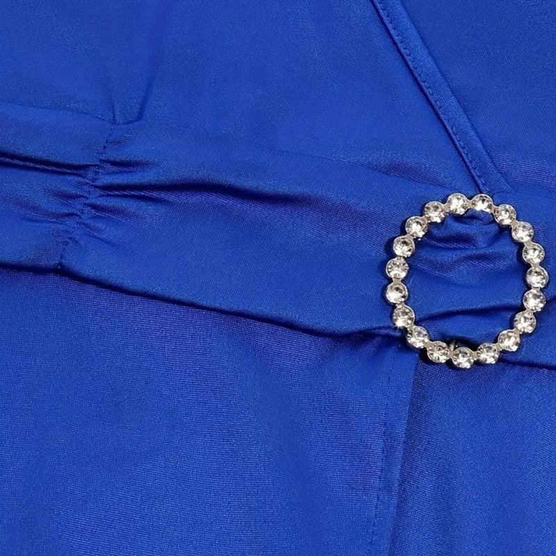 Vestido de Festa Assimétrico com Decote em V e Strass para Mulheres
