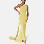 Vestido de Festa com Decote Costas Nuas e Laço - Elegância e Sofisticação Amarelo Claro