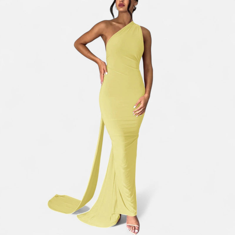Vestido de Festa com Decote Costas Nuas e Laço - Elegância e Sofisticação Amarelo Claro