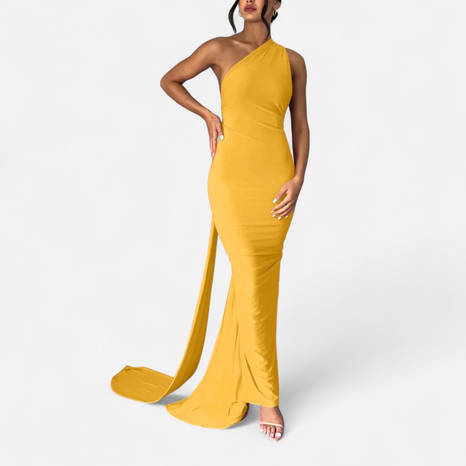 Vestido de Festa com Decote Costas Nuas e Laço - Elegância e Sofisticação Amarelo