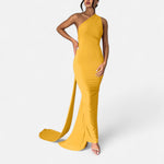 Vestido de Festa com Decote Costas Nuas e Laço - Elegância e Sofisticação Amarelo