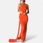 Vestido de Festa com Decote Costas Nuas e Laço - Elegância e Sofisticação Laranja