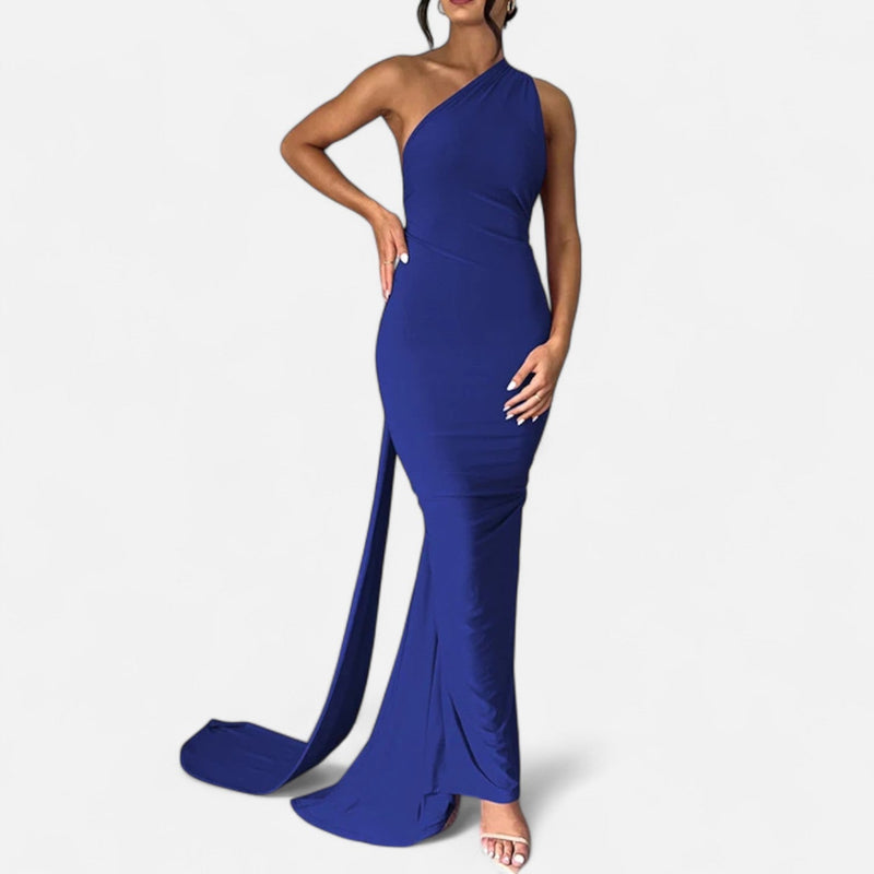 Vestido de Festa com Decote Costas Nuas e Laço - Elegância e Sofisticação Marinho