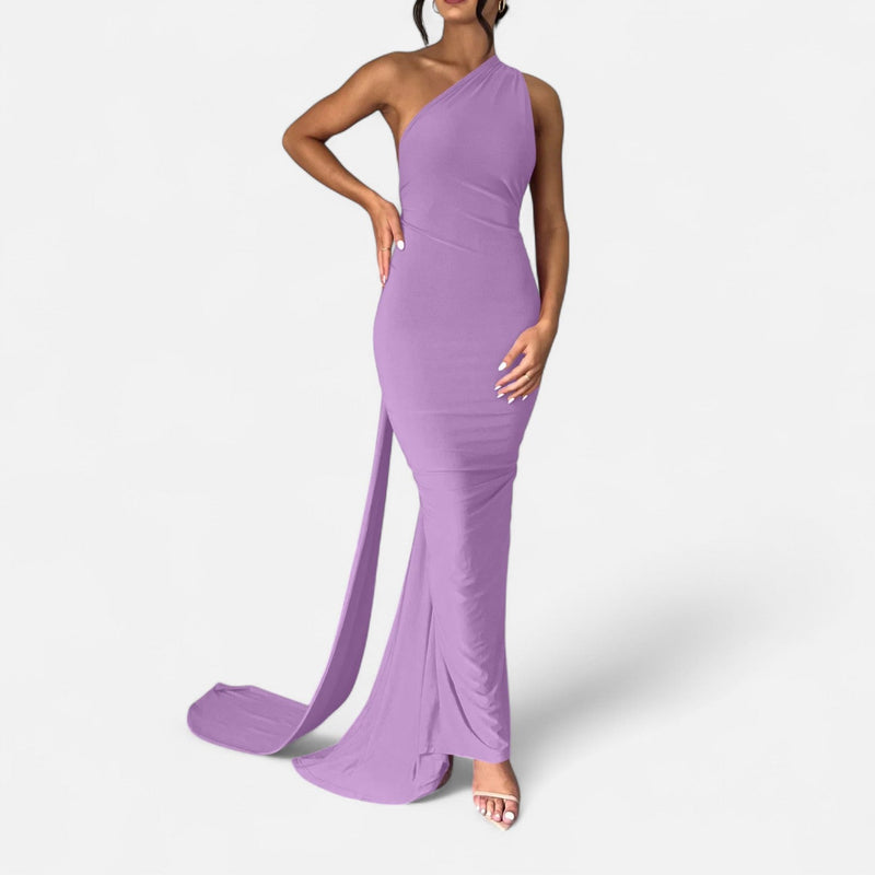 Vestido de Festa com Decote Costas Nuas e Laço - Elegância e Sofisticação Roxo Claro
