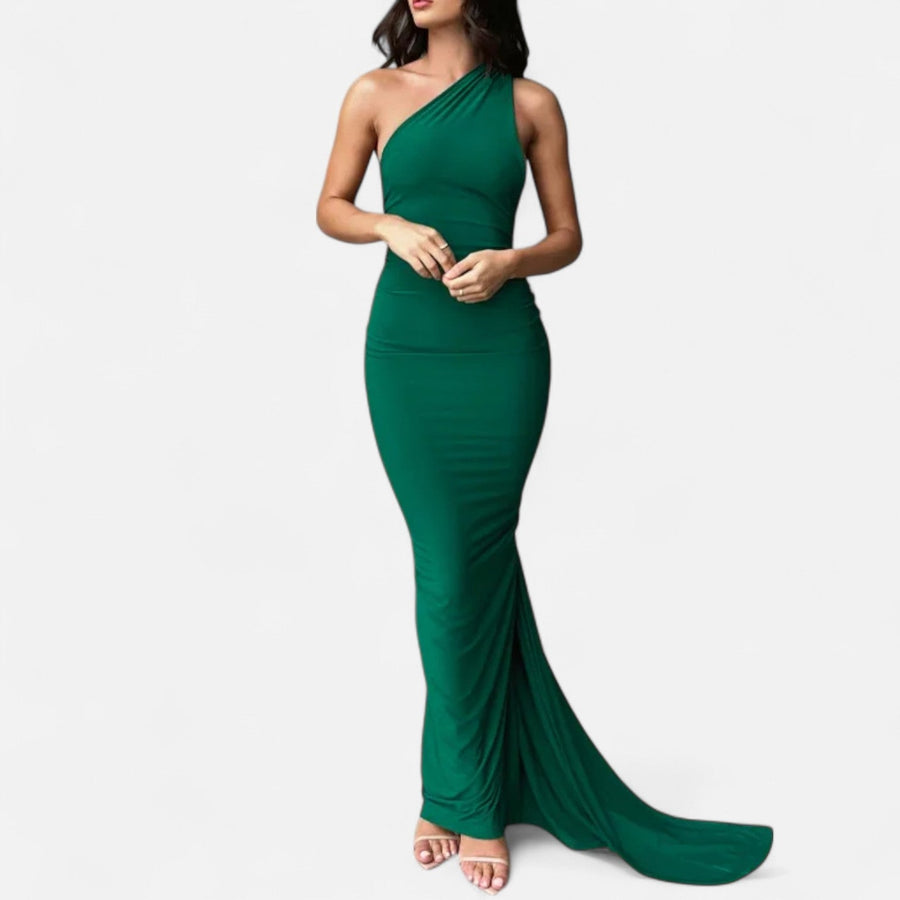Vestido de Festa com Decote Costas Nuas e Laço - Elegância e Sofisticação Verde