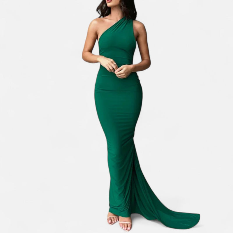 Vestido de Festa com Decote Costas Nuas e Laço - Elegância e Sofisticação Verde