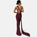 Vestido de Festa com Decote Costas Nuas e Laço - Elegância e Sofisticação Vermelho Vinho