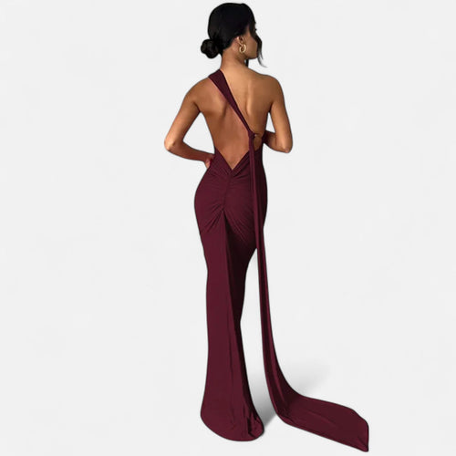 Vestido de Festa com Decote Costas Nuas e Laço - Elegância e Sofisticação Vermelho Vinho