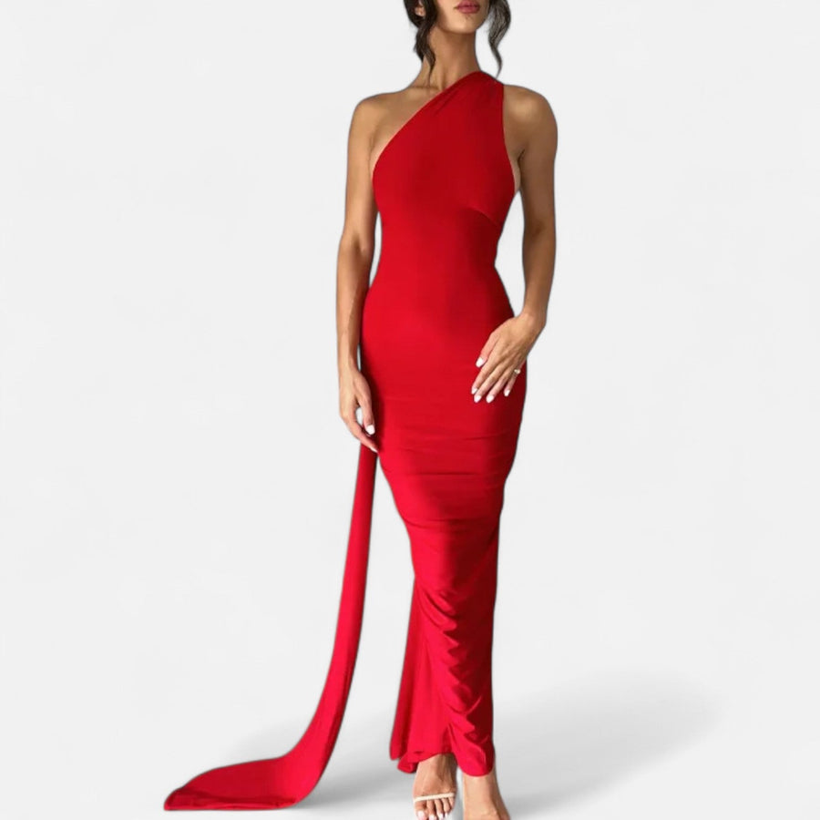 Vestido de Festa com Decote Costas Nuas e Laço - Elegância e Sofisticação Vermelho