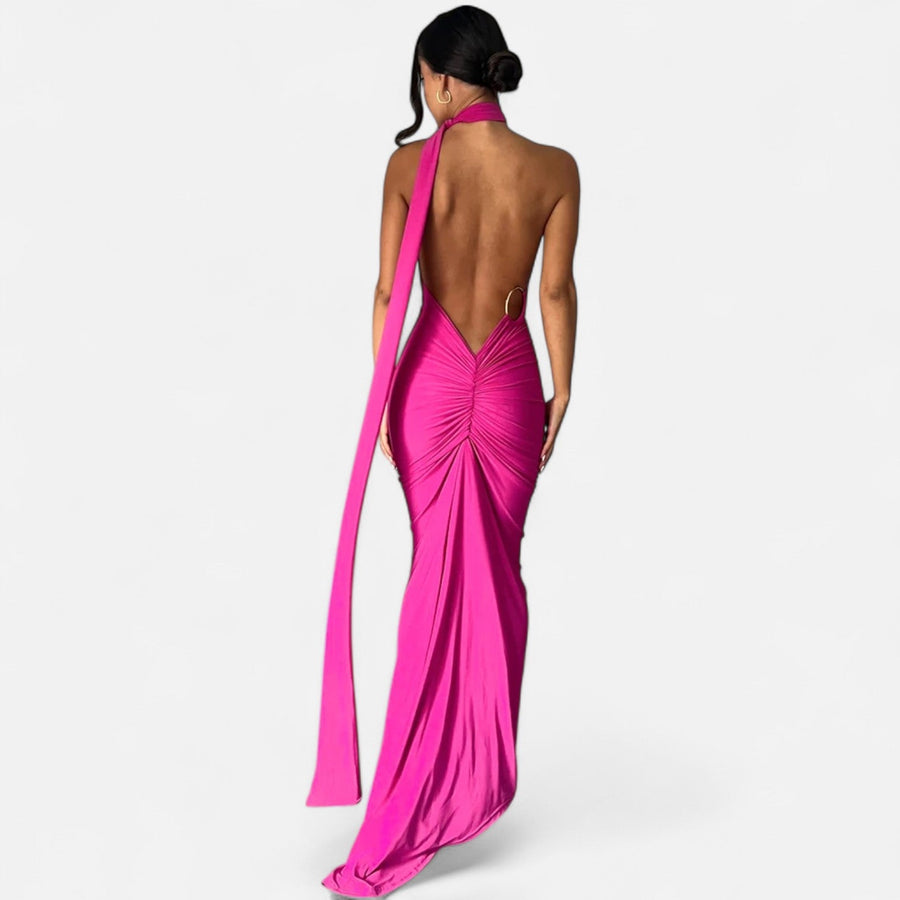 Vestido de Festa com Decote Costas Nuas e Laço - Elegância e Sofisticação