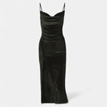Vestido de Festa para Mulheres com Alças Finas Preto