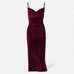 Vestido de Festa para Mulheres com Alças Finas Vermelho Vinho