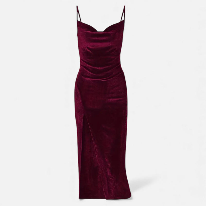 Vestido de Festa para Mulheres com Alças Finas Vermelho Vinho