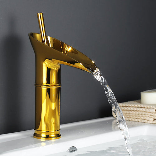 Torneira de Cascata em Latão Antigo - Misturador de Pia de Banheiro com Design de Alça Única