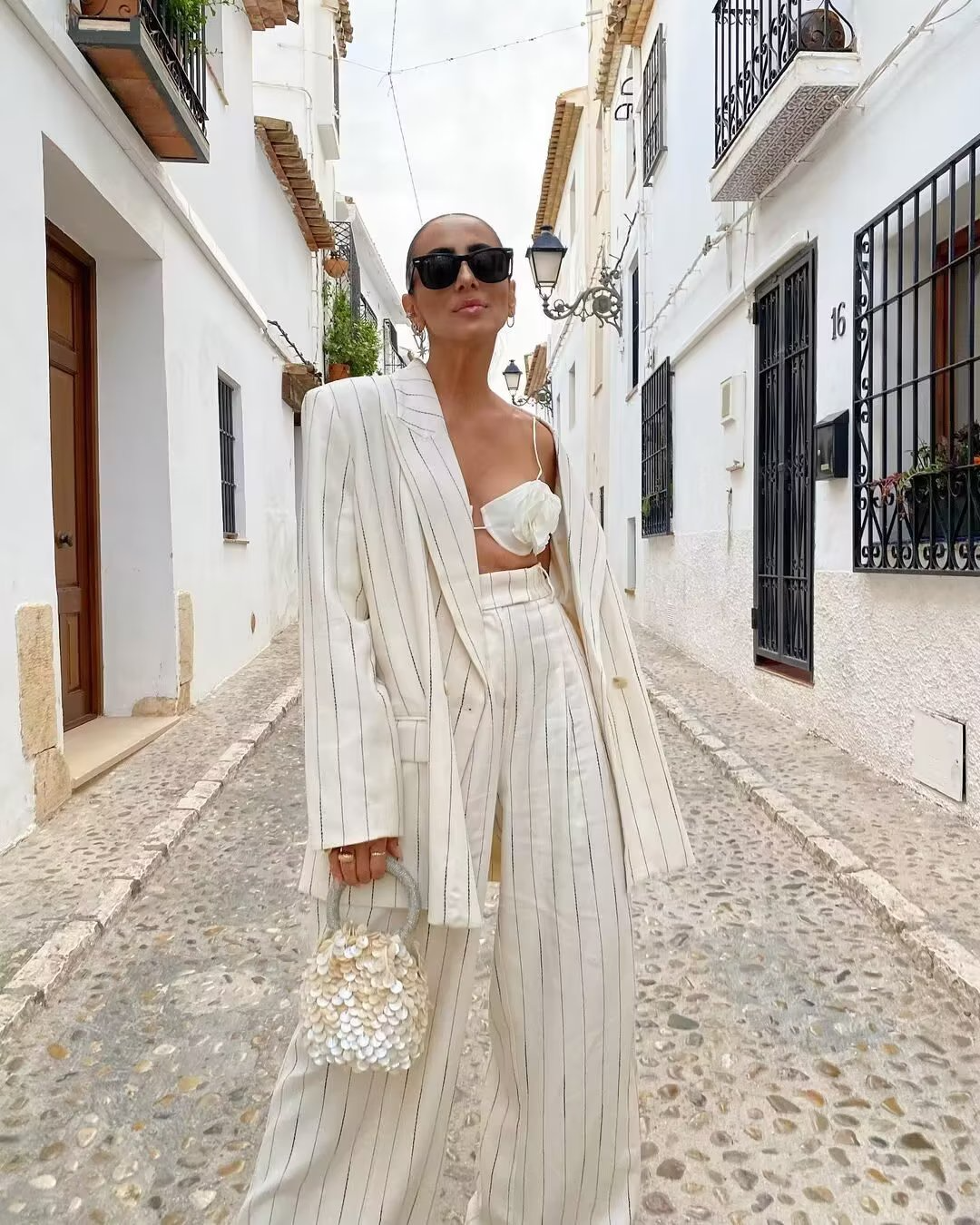 Blazer feminino branco listrado | Faetton &Co.