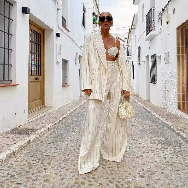 Calça feminina branca listrada | Faetton &Co.