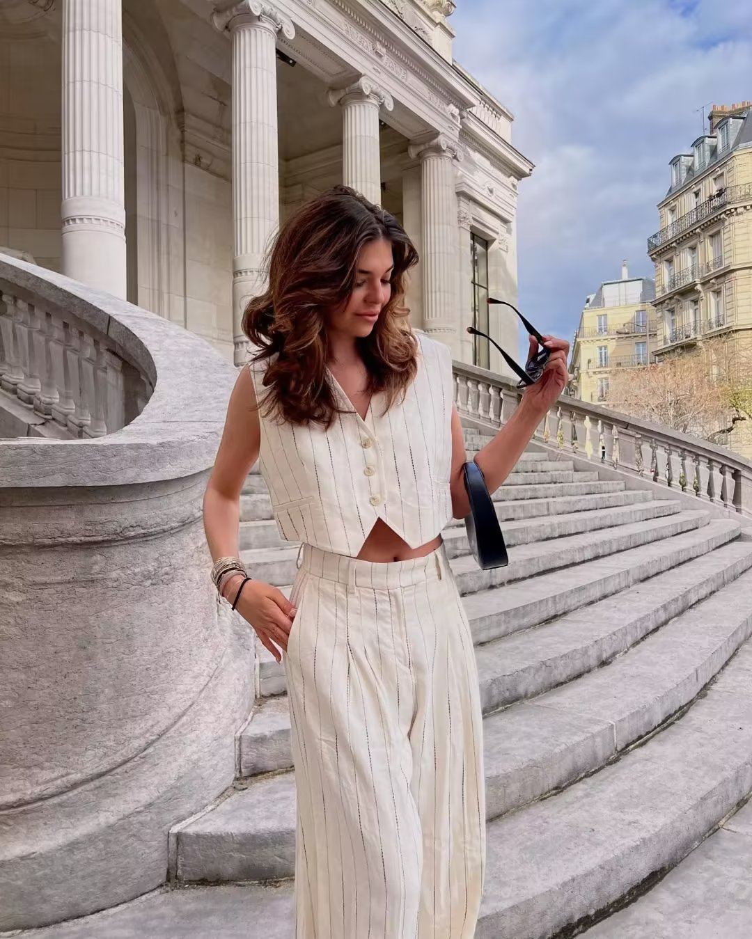 Colete Feminino Branco Listrado