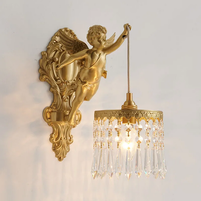 Luminária Francesa Angelical de Cristal e Bronze | Delamantina