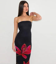 Vestido Longo Feminino Floral Ombro a Ombro com Amarração
